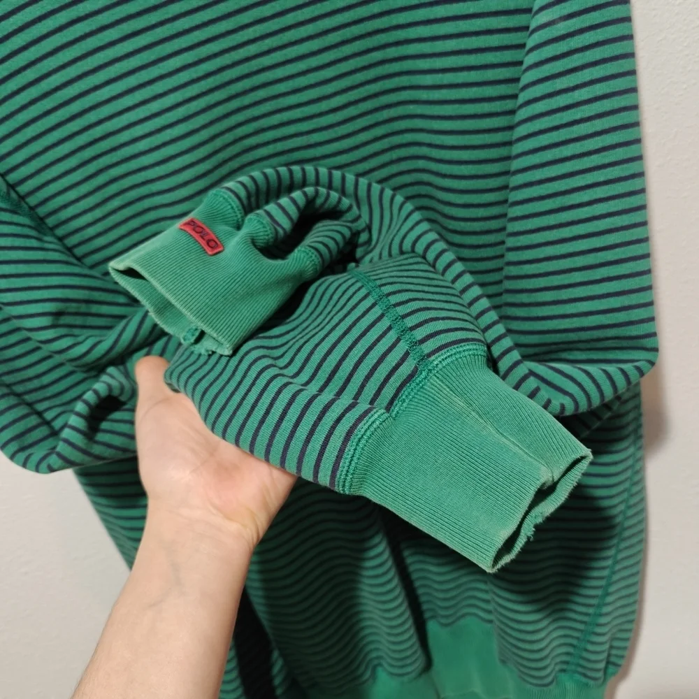 Vintage Polo Ralph Lauren Mens Sweater Crew Neck Medium Striped Distressed